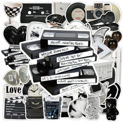 10/30/50pcs Ins Style Black White Simple Cute Stickers Aesthetic Graffiti Decoration Laptop Scrapbook Phone DIY Wall Sticker Toy (Online Order Only)