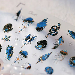 Blue Butterfly Planet Star Conch Snake Shell Clam Pearl Whale Jellyfish Moon Adhesive Nail Art Stickers Dreamy Manicure Decals (Online Order Only)