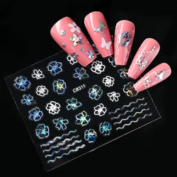 30Pcs Laser Silver/White Flowers Hearts Nail Sticker Star/Moon Mixed Shapes Design Self-adhesive Sticker Acrylic Manicure Access (Online Order Only)