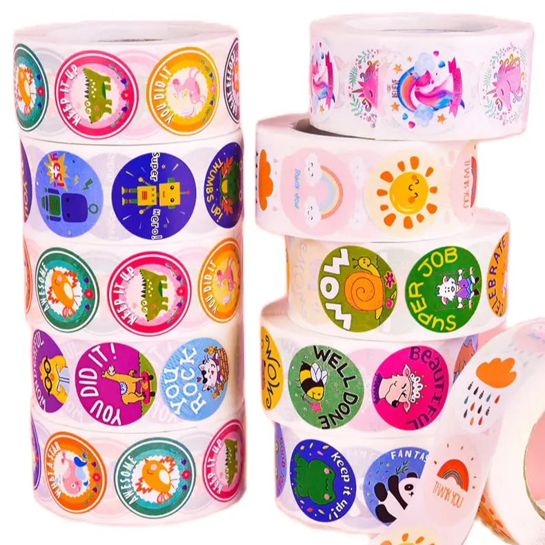 500Pcs Children's Cartoon Animal Stickers Baby Stickers Kindergarten Inspirational Little Red Flower Reward Roll Stickers (Online Order Only)