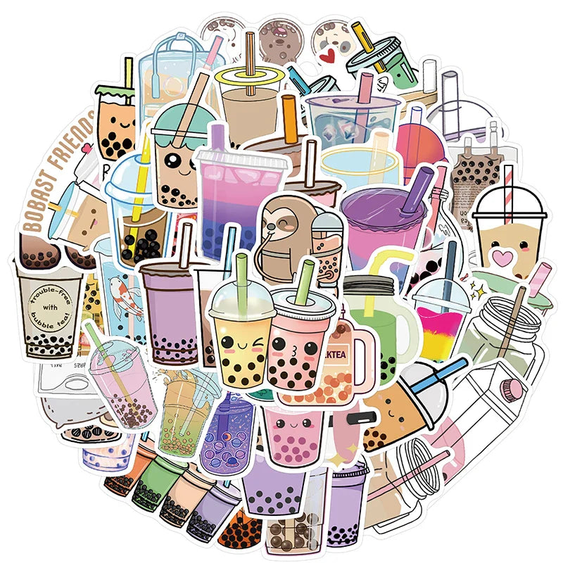 10/30/50PCS Kawaii Pearl Drink Sticker Aesthetic Sketchbook for Kids PVC Laptop Decoration Scrapbooking School Stationery Supply (ONLINE ORDER ONLY)