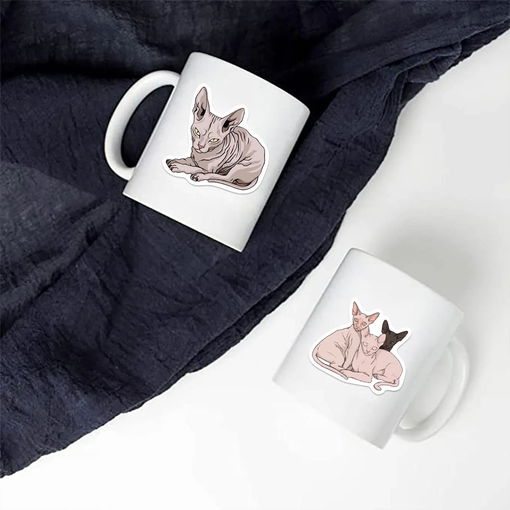 50PCS Sphinx Pink Hairless Cat Kitty Cute Vinyl Waterproof Stickers Cartoon Diary Suitcase Scrapbook Laptop Bike Sticker Decals (ONLINE ORDER ONLY)