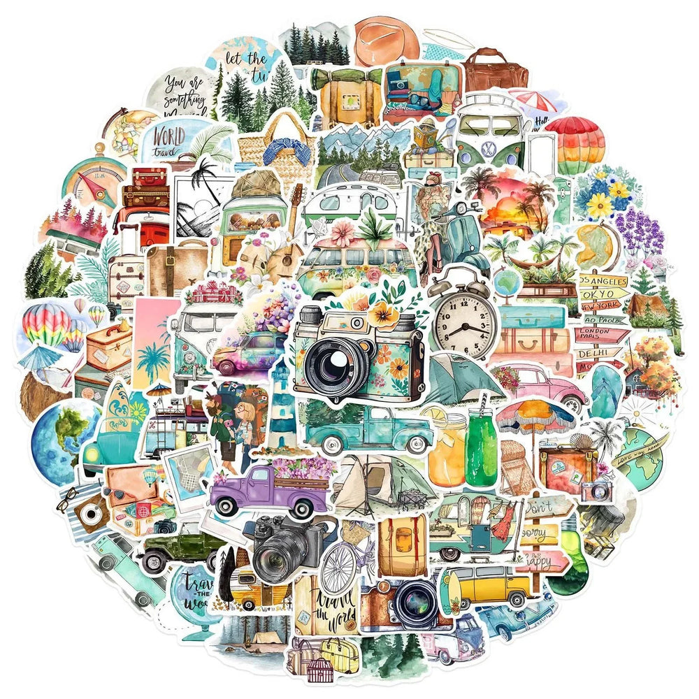 10/50/100pcs Outdoor Hiking Camping Stickers Travel Decals DIY Skateboard Phone Laptop Car Luggage Bike Cool Waterproof Sticker (ONLINE ORDER ONLY)