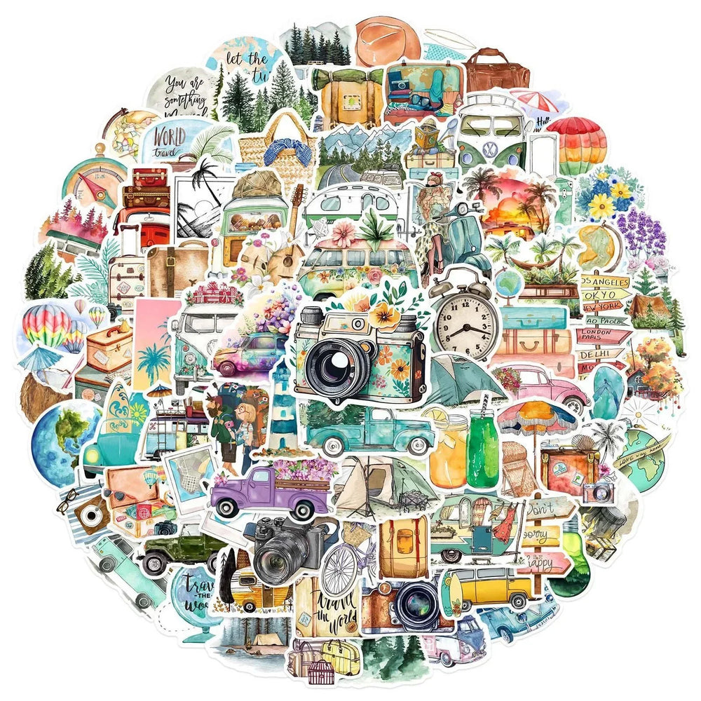 10/50/100pcs Outdoor Hiking Camping Stickers Travel Decals DIY Skateboard Phone Laptop Car Luggage Bike Cool Waterproof Sticker (ONLINE ORDER ONLY)