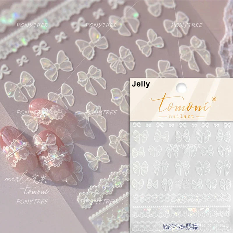 Retro Lace Gird Bowknot Love Heart Flower Leaves Fabric Art Photo Frame Embossed Self Adhesive Nail Art Stickers Manicure Decals (ONLINE ORDER ONLY)
