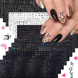 12PCS French Tassel Crescent Moon Arc Self Adhesive Nail Art Sticker 3D French Kiss Crescent Nail Stickers Lines Manicure Decals (ONLINE ORDER ONLY)