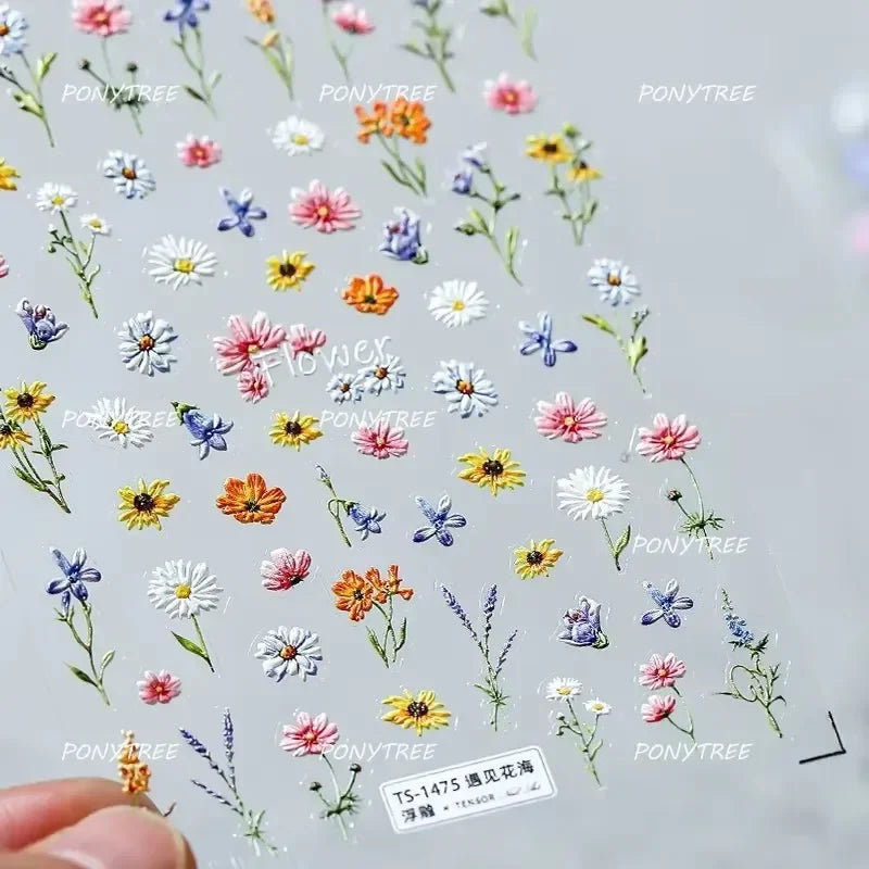 Tulips Flower Letter Bowknot Butterfly Irregular Lines Pearl Tender 5D Adhesive Nail Art Stickers Manicure Decals Stick on Nail (ONLINE ORDER ONLY)