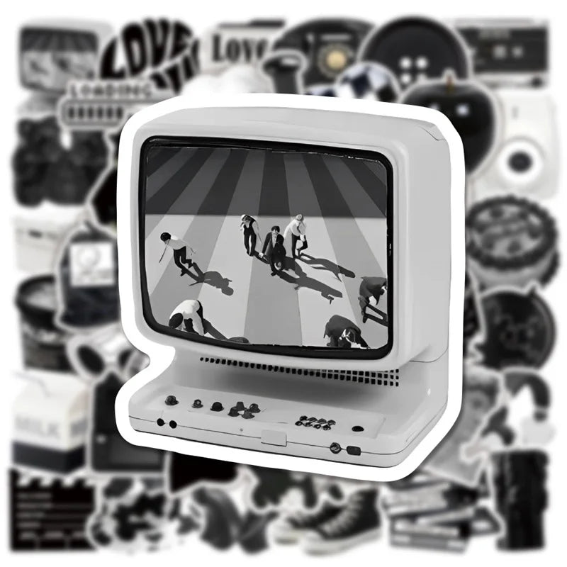 10/30/50PCS INS Black White Sketchbook Sticker Aesthetic PVC Children's Laptop School Stationery Scrapbooking Supplies for Kids (ONLINE ORDER ONLY)