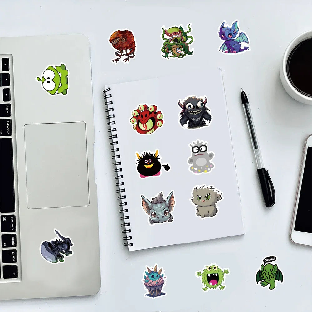 10/30/50PCS Cartoon Monster Stickers Toys DIY Scrapbook Suitcase Phone Laptop Bike Skateboard PVC Waterproof Funny Cute Decals (Online Order Only)