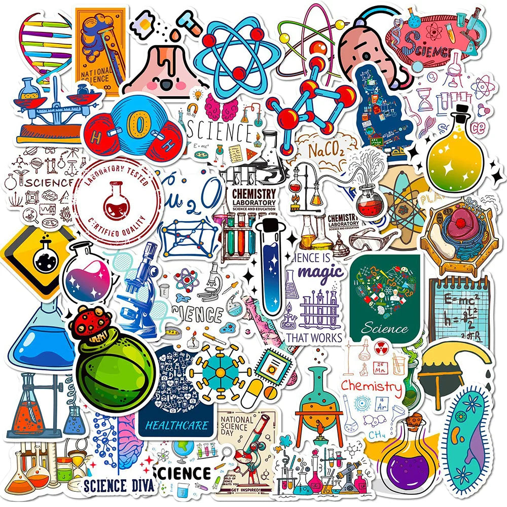 Funny Science Lab Chemistry Stickers - 10/30/50/100pcs for Laptop, Luggage, Motorcycle, Car, Kid Toy (Online Order Only)