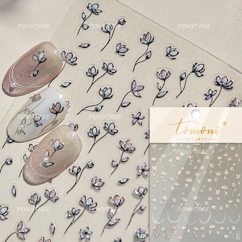 Flower Garden Purple Yellow Pink Daisy Butterfly Delicate 5D Soft Relief Adhesive Nail Art Decoration Sticker 3D Manicure Decals (ONLINE ORDER ONLY)