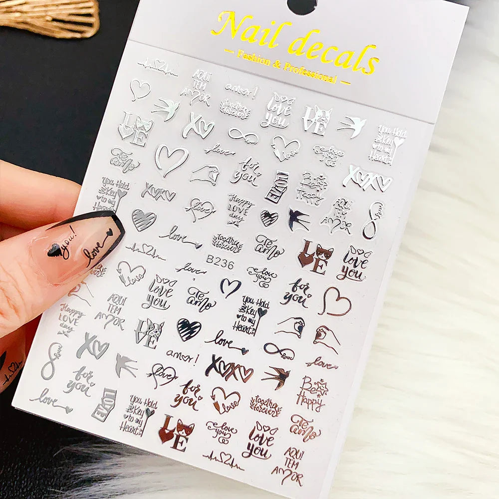 1PC Heart Love Design 3D Nail Art Sticker English Letter Self-Adhesive Slider Valentine's Day DIY Manicure Tips Accessories Tool (ONLINE ORDER ONLY)