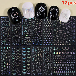 12PCS French Tassel Crescent Moon Arc Self Adhesive Nail Art Sticker 3D French Kiss Crescent Nail Stickers Lines Manicure Decals (ONLINE ORDER ONLY)