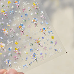 Colourful Field Bouquet Flower Spring Field Violet Daisy Bowknot Butterfly 5D Relief Adhesive Nail Art Stickers Manicure Decals (ONLINE ORDER ONLY)