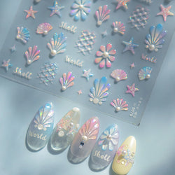 Marine Shell Starfish Ocean Elements Pearl Star Fishing Net Colourful Underwater Organisms 5D Nail Art Stickers Manicure Decals (Online Order Only)