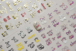 Colourful Cherry Abundant Fruits Bowknot Shiny White Line Outline Self Adhesive Nail Art Stickers Chic Rhinestone Manicure Decal (ONLINE ORDER ONLY)