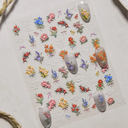 Dried Flower Lavender Bowknot Peony Pomegranate Flowers Bouquet Rose Chic Reliefs Self Adhesive Nail Art Stickers Manicure Decal (ONLINE ORDER ONLY)