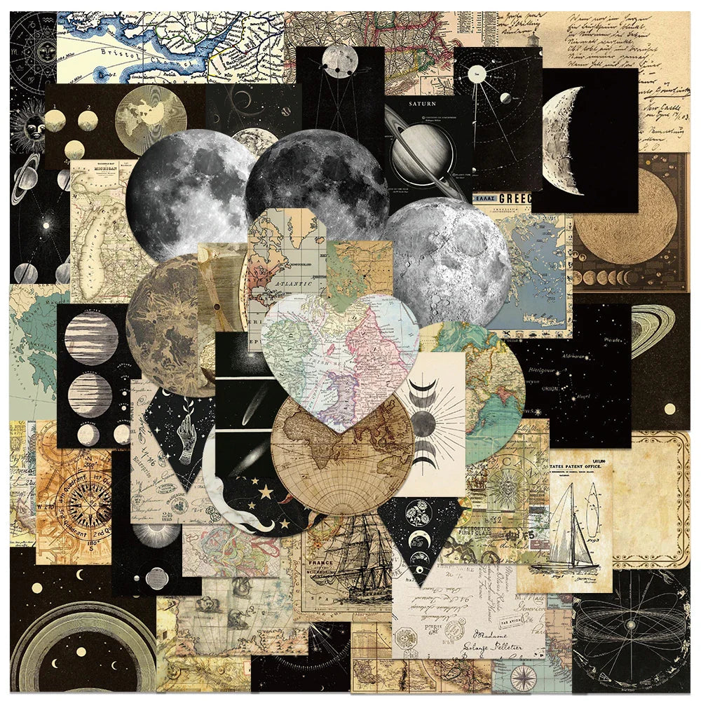 50PCS Vintage World Map Stickers Waterproof for Skateboard, Guitar, Luggage, Car (ONLINE ORDER ONLY)