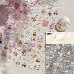 Graffiti Bear Cat Kitten Dog Puppy Bowknot Cake Tulip Note Star Cherry Cup Adhesive Nail Art Decoration Sticker Manicure Decals (ONLINE ORDER ONLY)