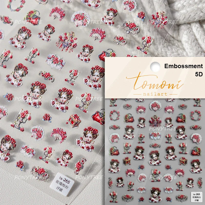 French Chic Mini Pink Rose Flower Bowknot Lace Ribbon Pearl White Little Flower Self Adhesive Nail Art Stickers Manicure Decals (ONLINE ORDER ONLY)