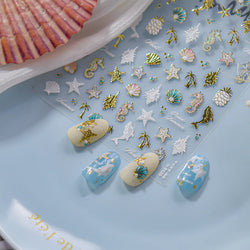 Hot Stamping Seahorse Dolphin Shell Conch Starfish Coconut Tree Jackfruit Water Bubbles Ocean Nail Art Stickers Manicure Decals (ONLINE ORDER ONLY)
