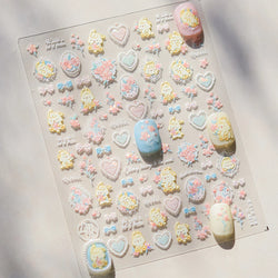 Peach Blossom Flower Yellow Rabbit Bunny Love Heart Delicate Totem 5D Self Adhesive Nail Art Stickers Rhinestone Manicure Decals (ONLINE ORDER ONLY)