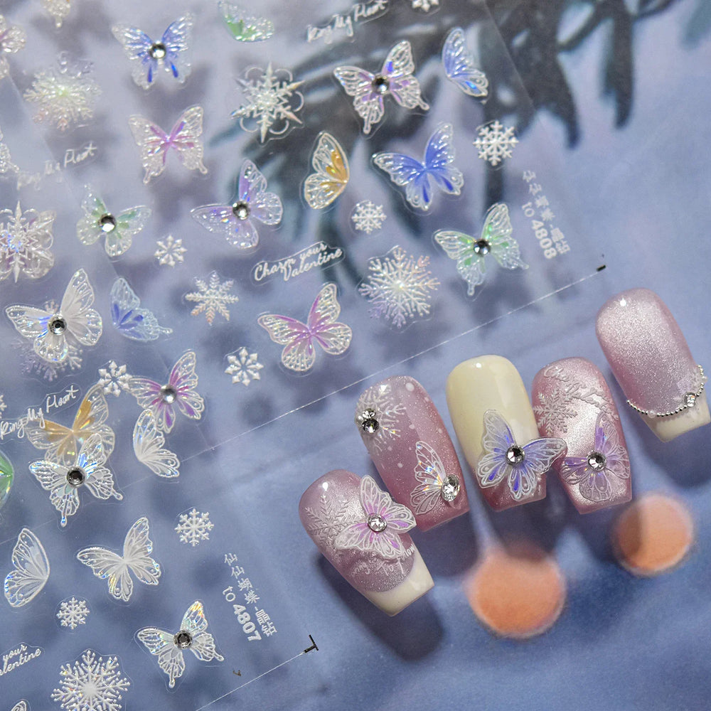 Colourful Butterfly Delicate Anmials Adhesive Nail Art Stickers Dreamy Winter Snowflake Rhinestone Manicure Decals Nail Supplies (ONLINE ORDER ONLY)