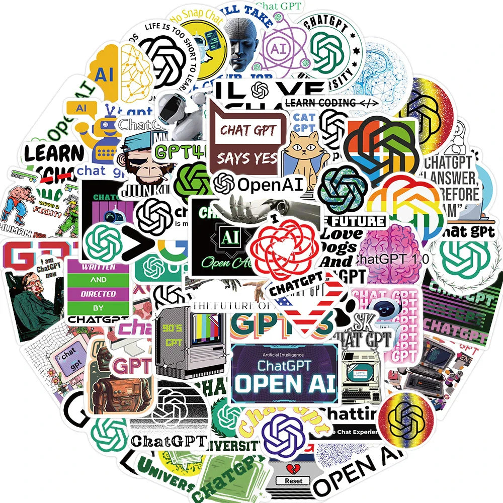 10/30/60PCS Chat Gpt Stickers Program Cartoon Decals Decoration DIY Laptop Scrapbook Phone Fridge Bike PVC Waterproof Graffiti (ONLINE ORDER ONLY)