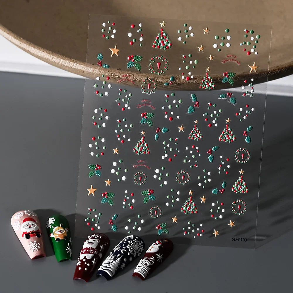 5D Embossed Gingerbread Man Nail Art Sticker Cute Christmas Winter Santa Claus Snowflake Elk Engraved Slider Manicure Decoration (ONLINE ORDER ONLY)