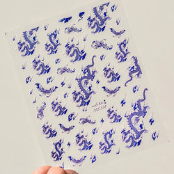 Retro Embroidered Dragon Red Pink Blue White Porcelain Chinese 3D Embossed Relief Self Adhesive Nail Art Stickers Manicure Decal (ONLINE ORDER ONLY)