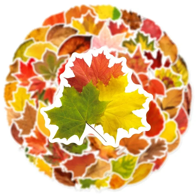10/30/60PCS Fallen Leaves PVC Sticker Aesthetic Children's Decoration Scrapbooking Sketchbook Korean Stationery School Supplies (Online Order Only)