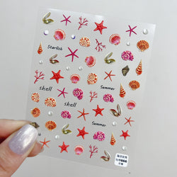 Fantasy Beach Summer Dreamy Colorful Seasnail Shell Pearl Conch Jelly Star 5D Decals Soft Relief 3D Decoration Nail Art Stickers (Online Order Only)