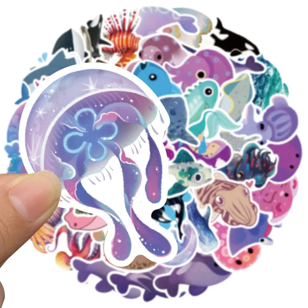 50pcs Cute Cartoon Ocean Series Animals Stickers For Luggage Laptop Guitar Skateboard Decor Waterproof Graffiti Car Decals (ONLINE ORDER ONLY)