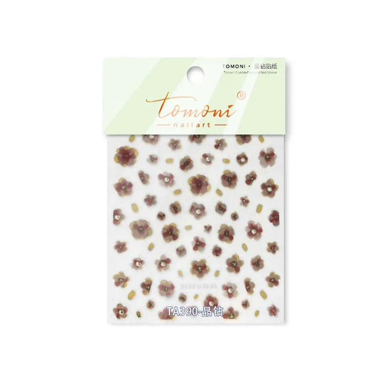 Retro Flowers Petal Pearl Rhinestones Halo Dyeing Chic Daisy Vintage Gold Foil  Floral Designs Nail Art Stickers Manicure Decals (ONLINE ORDER ONLY)