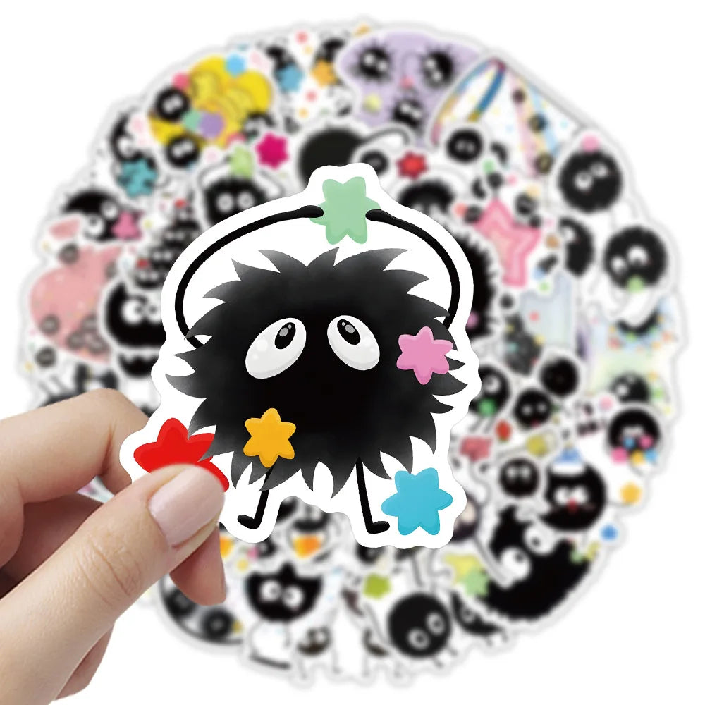 10/30/50PCS Soot Sprites Stickers Cute Elf Cartoon Sticker DIY Decoration Luggage Laptop Phone Guitar Car Bike Sticker Kids Toys (Online Order Only)
