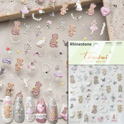 Charming Cherry's Cake Cute Bowknot Pink Blue Bear Flower Bouquet Strawberry Adhesive Nail Art Sticker Rhinestone Manicure Decal (Online Order Only)