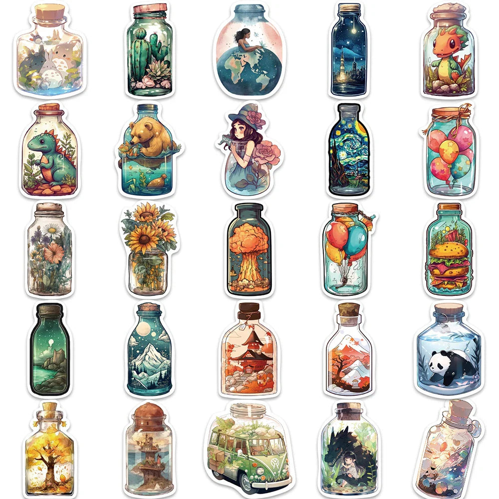 10/30/50PCS The Big World in a Bottle Aesthetic Animal Cute Stickers Cartoon Decals Toys Scrapbook Phone Laptop Car Sticker Gift (ONLINE ORDER ONLY)