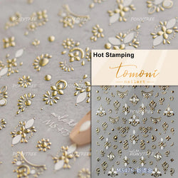 Pink Blue Yellow Embroidery Totems Geometric Floral Pattern Flower 5D Embossed Nail Art Stickers Bohemian Style Manicure Decals (ONLINE ORDER ONLY)