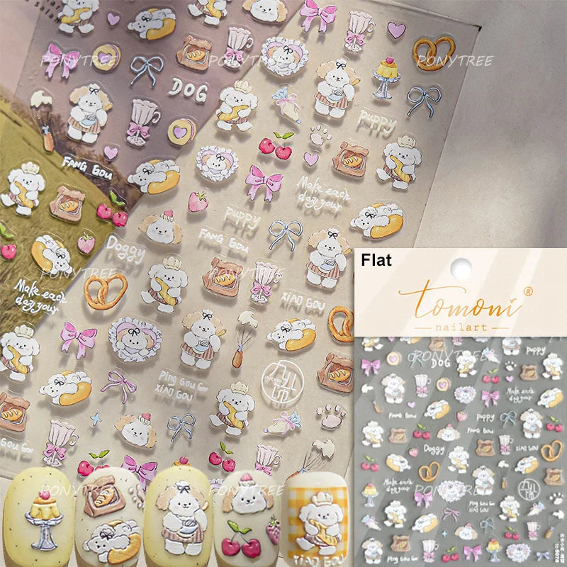 Graffiti Bear Cat Kitten Dog Puppy Bowknot Cake Tulip Note Star Cherry Cup Adhesive Nail Art Decoration Sticker Manicure Decals (ONLINE ORDER ONLY)