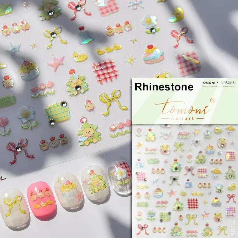 Bowknot Dog puppy Christmas Hat Strawberry Cake Food Coffee Cherry Love Heart Adhesive Nail Art Sticker Reliefs Manicure Decals (Online Order Only)