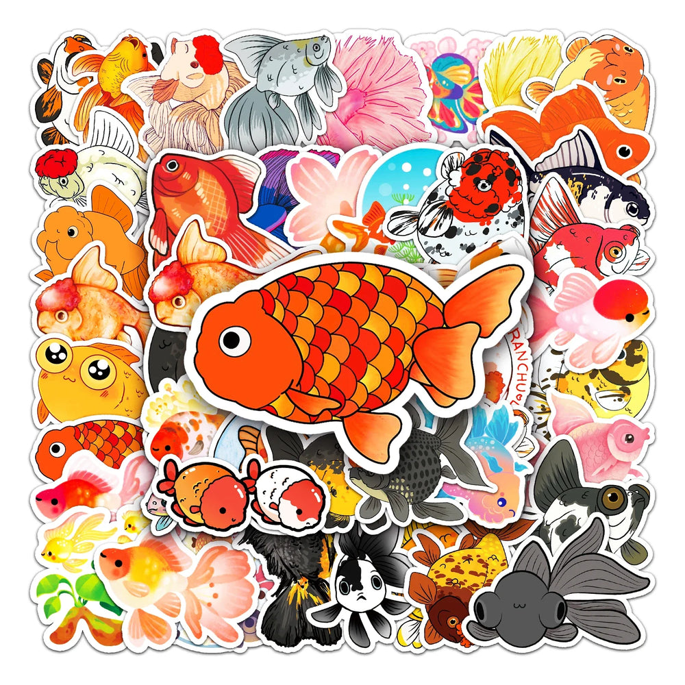 50Pcs Goldfish Cartoon Waterproof Vinyl Stickers for Skateboard Snowboard (Online Order Only)