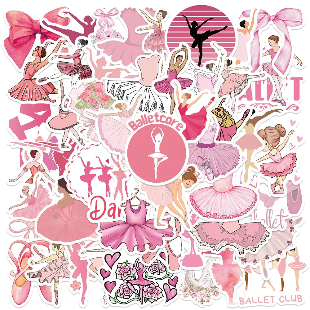 50pcs Cute Cartoon Pink Ballet Girls Dancer Stickers For Laptop Water Bottle Luggage Notebook Phone Waterproof Vinyl Decals (Online Order Only)