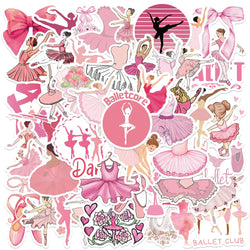 50pcs Cute Cartoon Pink Ballet Girls Dancer Stickers For Laptop Water Bottle Luggage Notebook Phone Waterproof Vinyl Decals (Online Order Only)