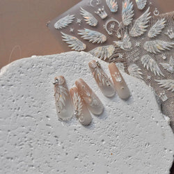 Charming White Shiny Pearl Rhinestone Wings Feathers Crown Moon Stars 3D Self Adhesive Nail Art Sticker Manicure Decal Wholesale (ONLINE ORDER ONLY)