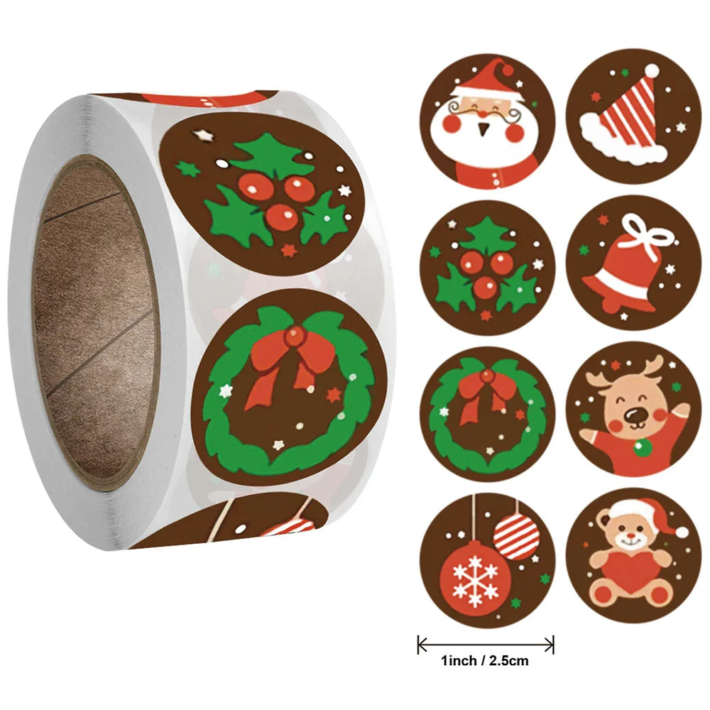 100-500Pcs Cartoon Merry Christmas Sticker Santa Adhesive Decorative Stickers for Xmas Gifts Envelop Seals Cards Packages (ONLINE ORDER ONLY)
