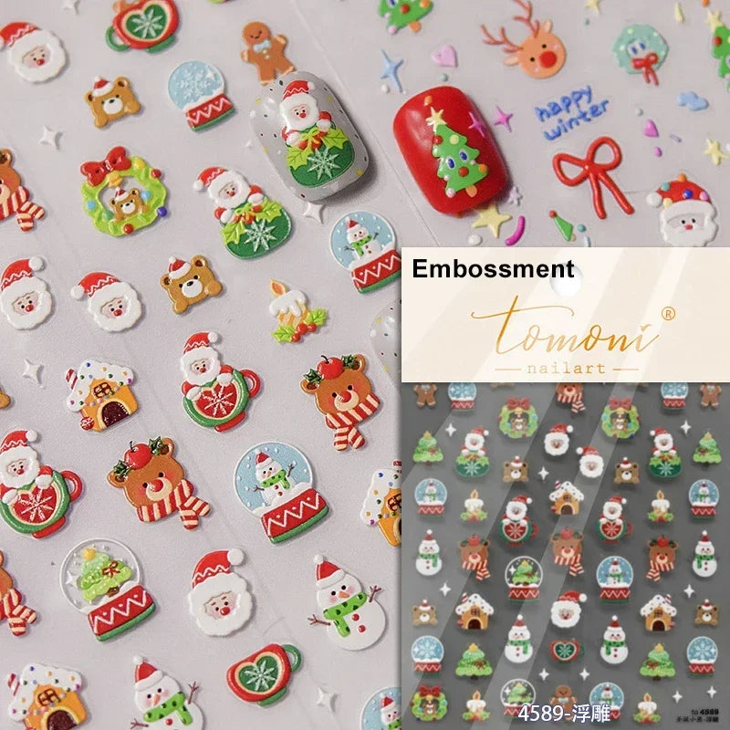 Dressy Embossment Colorful Gradient Snowflakes Laser Silver Christmas Tree Winter Bowknot Santa Nail Art Stickers Manicure Decal (Online Order Only)