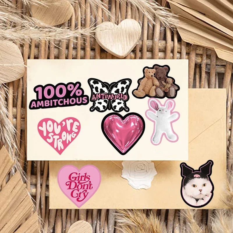 10/30/55PCS Cute Black Pink Word Decoration Scrapbooking PVC Sticker Aesthetic Children's Stationery School Supplies for Kids (Online Order Only)