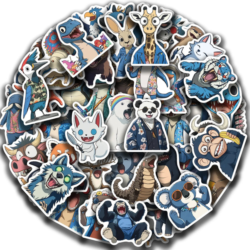 50pcs Animals Mixed Stickers Wolf Dog Bull and Bear Toy Scrapbook Diary Phone Laptop Guitar Waterproof Graffiti Decal (ONLINE ORDER ONLY)