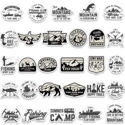 50Pcs Black and White Outdoor Sports Stickers Classic Car Motorcycle Skateboard Phone Laptop Adventure Stickers Wholesale (ONLINE ORDER ONLY)