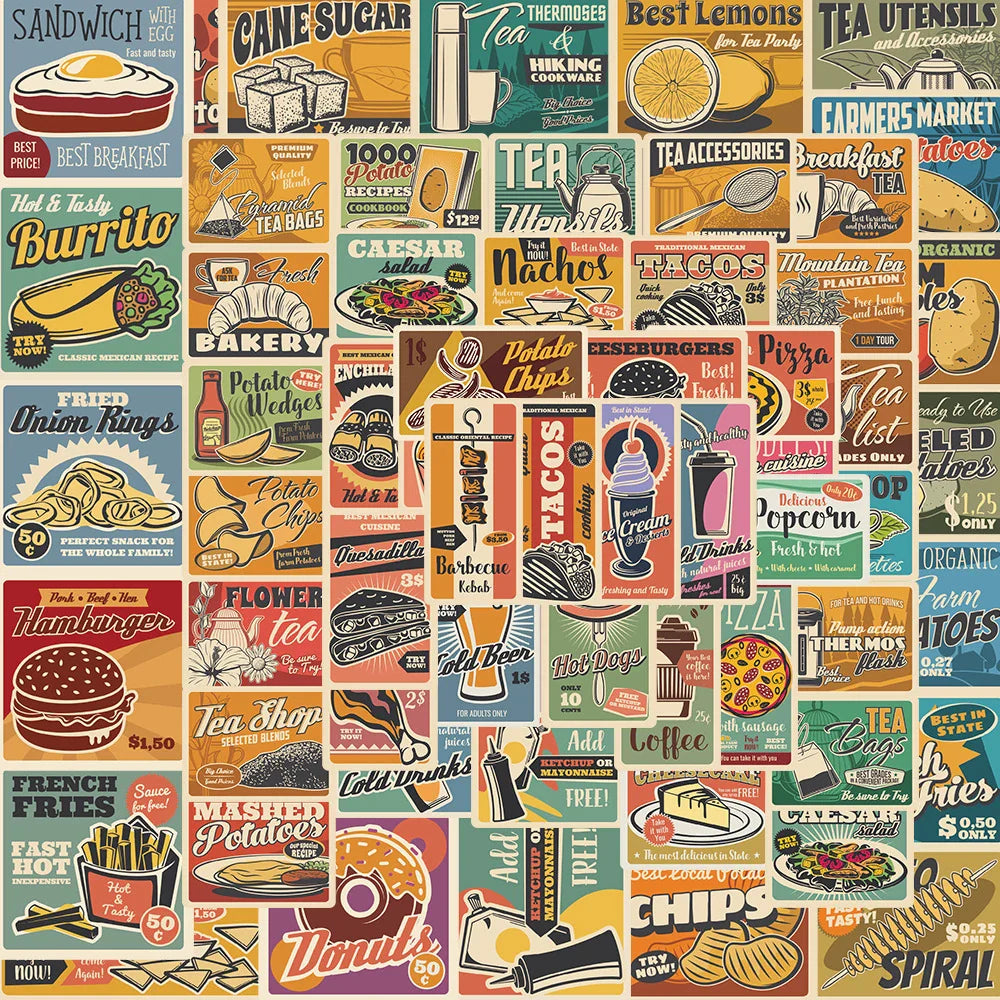 10/30/65pcs 90s Retro American Poster Stickers Vintage Decals Notebook Laptop Suitcase Motorcycle Car Sticker Kids Classic Toy (Online Order Only)